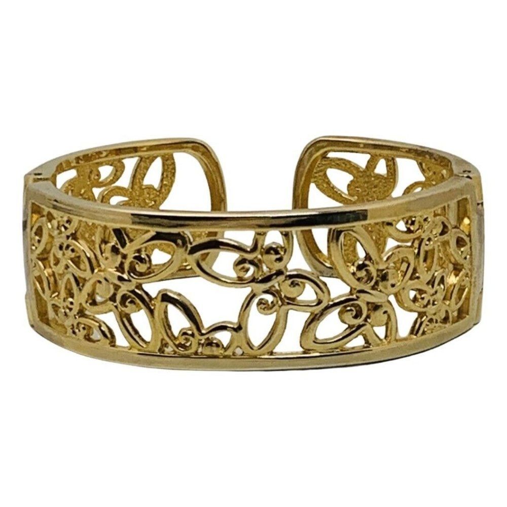 Vintage Open Face Butterfly Cut Out Gold Tone Adjustable Cuff Bracelet 6”-8”